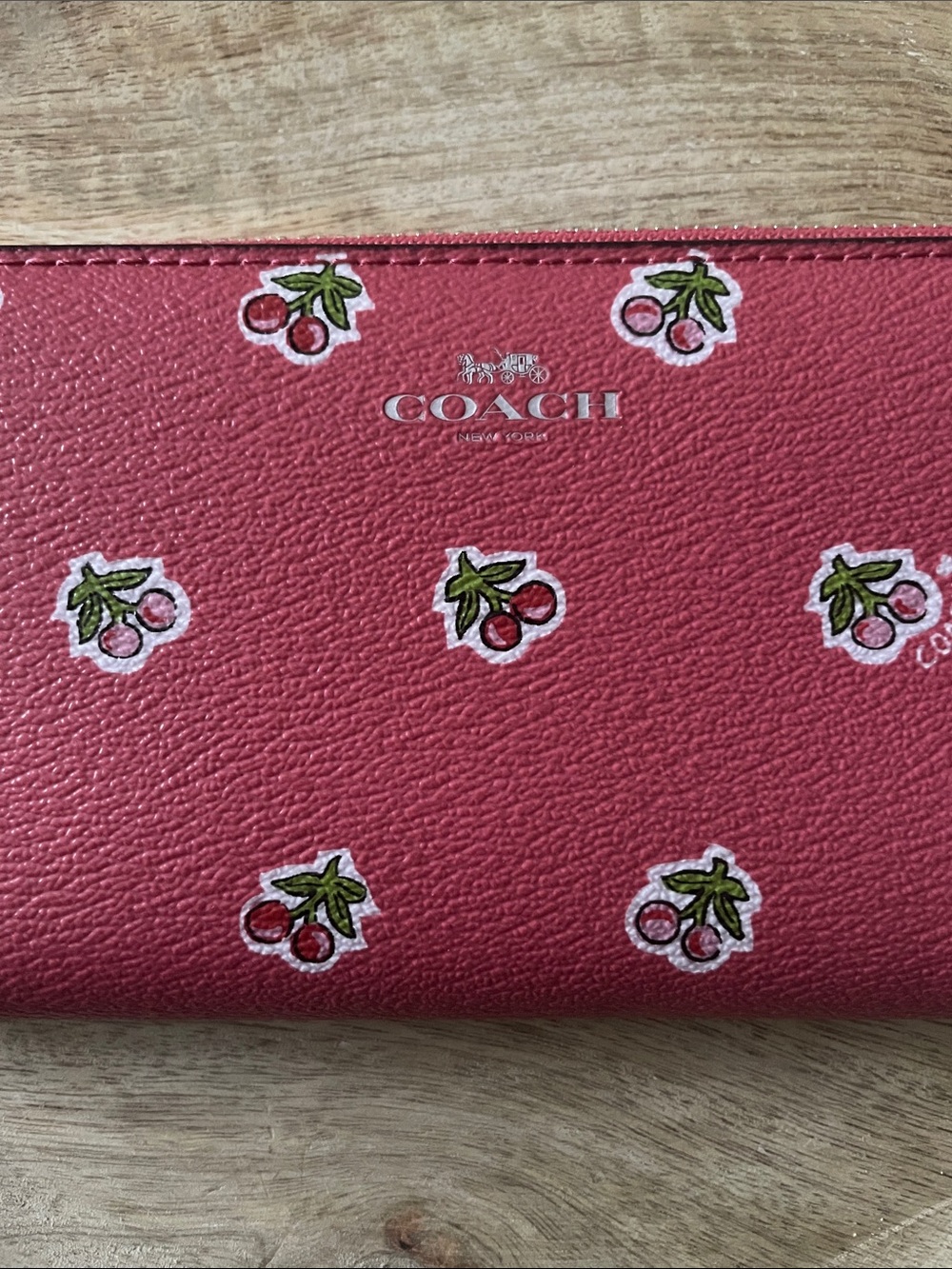 Coach Red Cherry Print Zip-Around Wallet - Picture 2 of 9